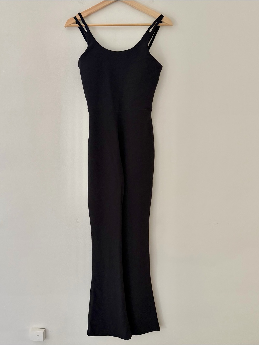 Wilo Ribbed Jumpsuit Wide Leg Flare Black Size Small Tall Girl Friendly